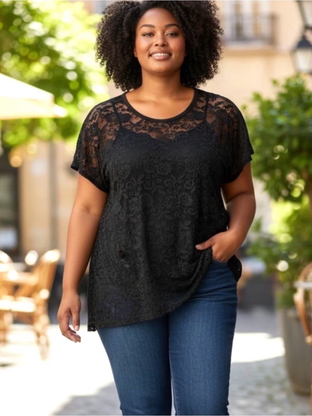 torrid Black Lace Short Sleeve Scoop Neck Top